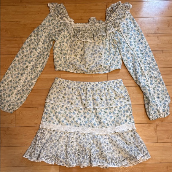 House of Harlow 1960 Floral Boho Lace Crop Top Mini Skirt Set Small - Picture 3 of 8